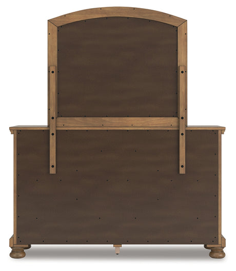 Feddinger California King Storage Sleigh Bed with Mirrored Dresser, Chest and 2 Nightstands in Medium Brown from Ashley - Luna Furniture