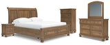 Feddinger California King Storage Sleigh Bed with Mirrored Dresser, Chest and Nightstand in Medium Brown from Ashley - Luna Furniture