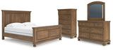 Feddinger King Panel Bed with Mirrored Dresser and Chest in Medium Brown from Ashley - Luna Furniture