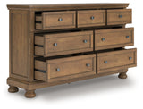 Feddinger King Storage Sleigh Bed with Dresser and Nightstand in Medium Brown from Ashley Furniture - Luna Furniture