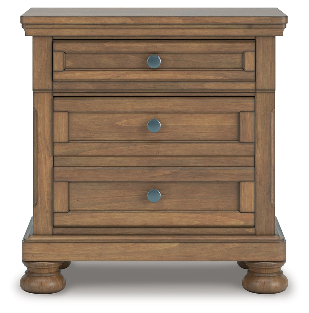 Feddinger King Storage Sleigh Bed with Dresser and Nightstand in Medium Brown from Ashley Furniture - Luna Furniture