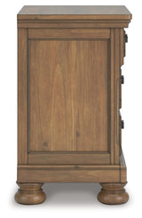 Feddinger King Storage Sleigh Bed with Dresser and Nightstand in Medium Brown from Ashley Furniture - Luna Furniture