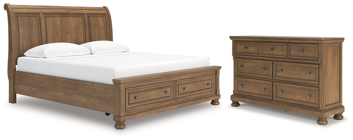 Feddinger King Storage Sleigh Bed with Dresser in Medium Brown from Ashley - Luna Furniture