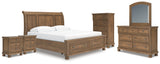 Feddinger King Storage Sleigh Bed with Mirrored Dresser, Chest and 2 Nightstands in Medium Brown from Ashley - Luna Furniture