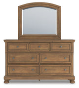 Feddinger King Storage Sleigh Bed with Mirrored Dresser and Chest in Medium Brown from Ashley Furniture - Luna Furniture