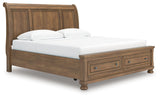 Feddinger King Storage Sleigh Bed with Mirrored Dresser and Chest in Medium Brown from Ashley Furniture - Luna Furniture
