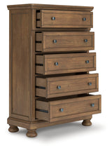 Feddinger King Storage Sleigh Bed with Mirrored Dresser and Chest in Medium Brown from Ashley Furniture - Luna Furniture