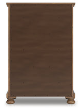 Feddinger King Storage Sleigh Bed with Mirrored Dresser and Chest in Medium Brown from Ashley Furniture - Luna Furniture