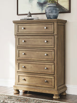 Feddinger King Storage Sleigh Bed with Mirrored Dresser and Chest in Medium Brown from Ashley Furniture - Luna Furniture