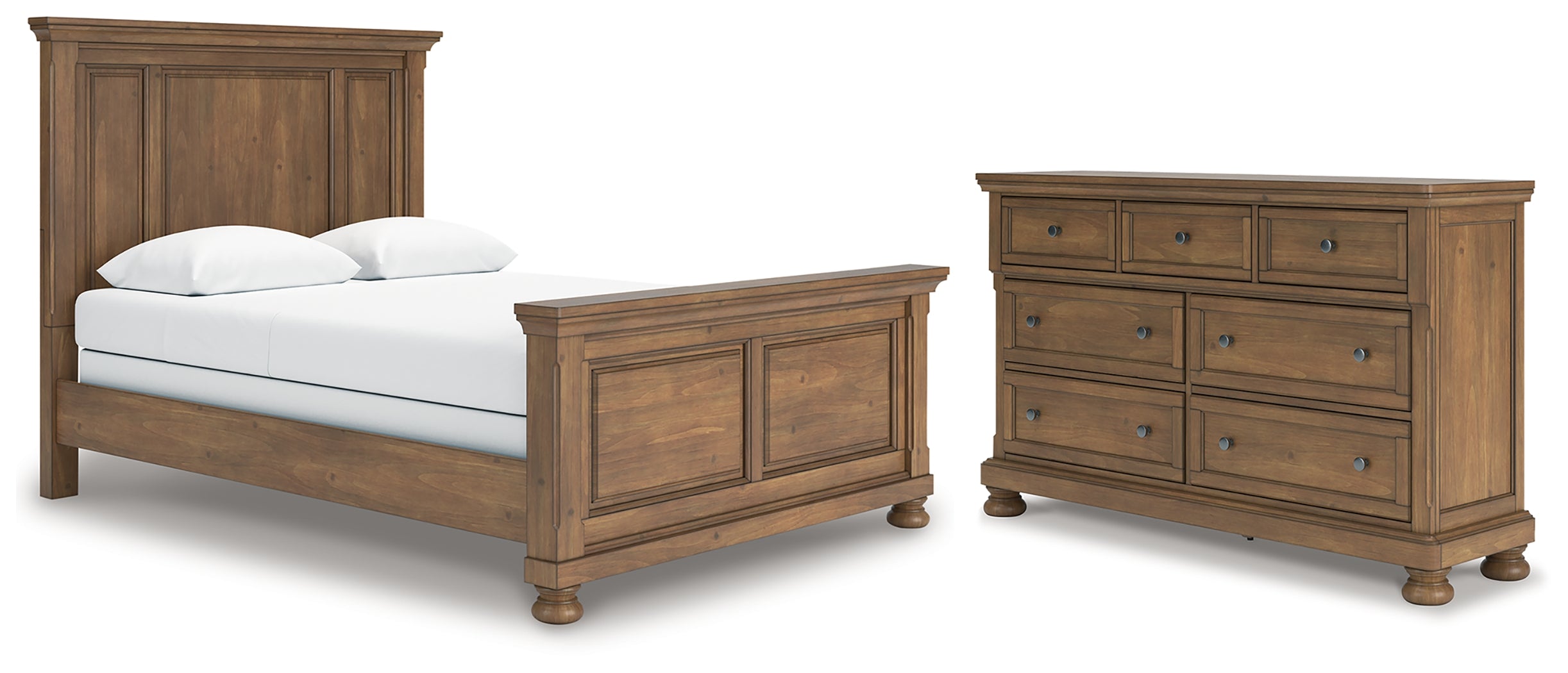 Ashley Feddinger Queen Panel Bed with Dresser in Medium Brown