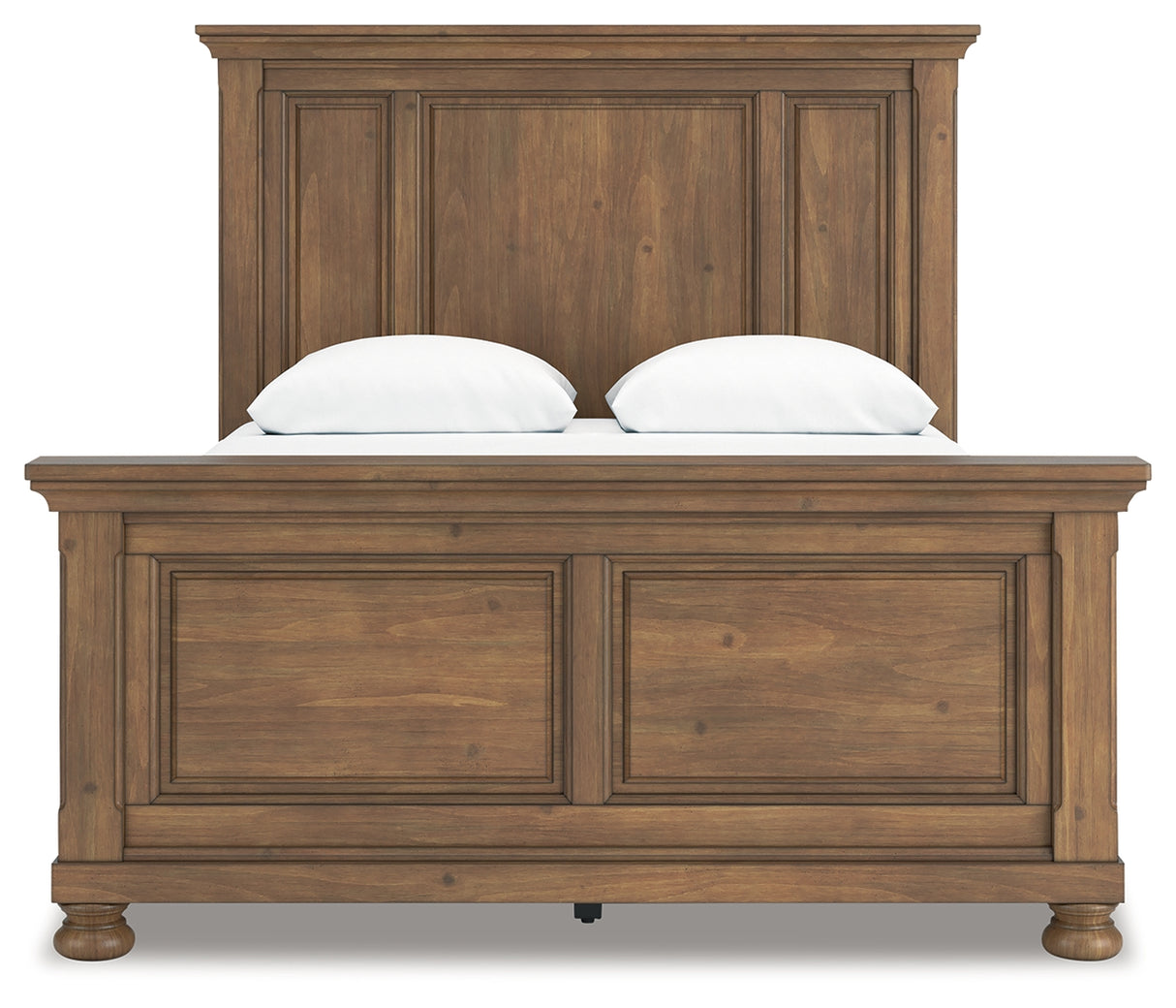 Feddinger Queen Panel Bed with Mirrored Dresser, Chest and 2 Nightstands in Medium Brown from Ashley - Luna Furniture
