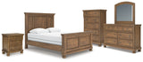 Feddinger Queen Panel Bed with Mirrored Dresser, Chest and Nightstand in Medium Brown from Ashley - Luna Furniture