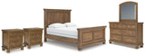 Feddinger Queen Panel Bed with Mirrored Dresser and 2 Nightstands in Medium Brown from Ashley - Luna Furniture
