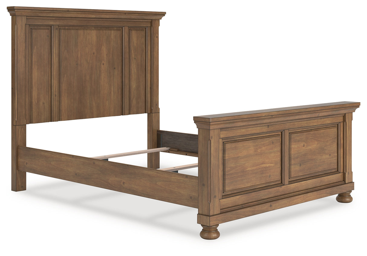 Feddinger Queen Panel Bed with Mirrored Dresser in Medium Brown from Ashley - Luna Furniture