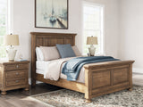 Feddinger Queen Panel Bed with Mirrored Dresser in Medium Brown from Ashley - Luna Furniture