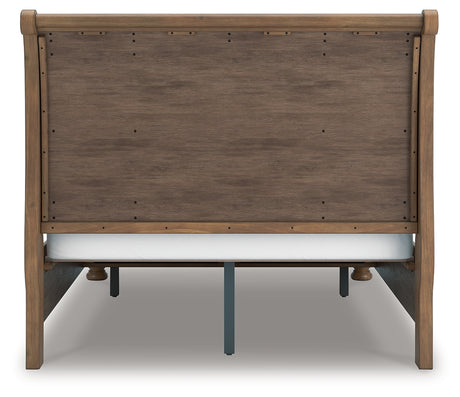 Feddinger Queen Storage Sleigh Bed with Mirrored Dresser, Chest and Nightstand in Medium Brown from Ashley - Luna Furniture