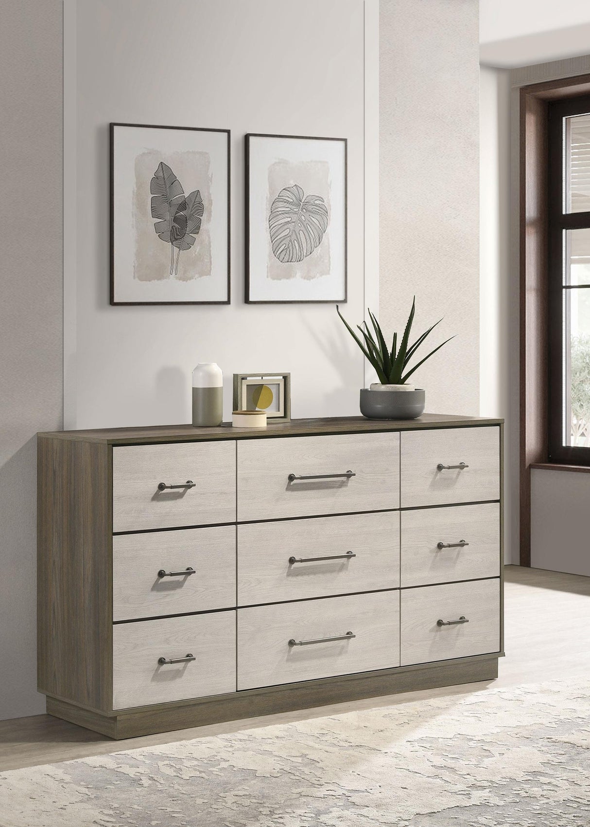 dresser grey oak Fenwick 5-Piece Eastern King Bedroom Set Grey Oak
