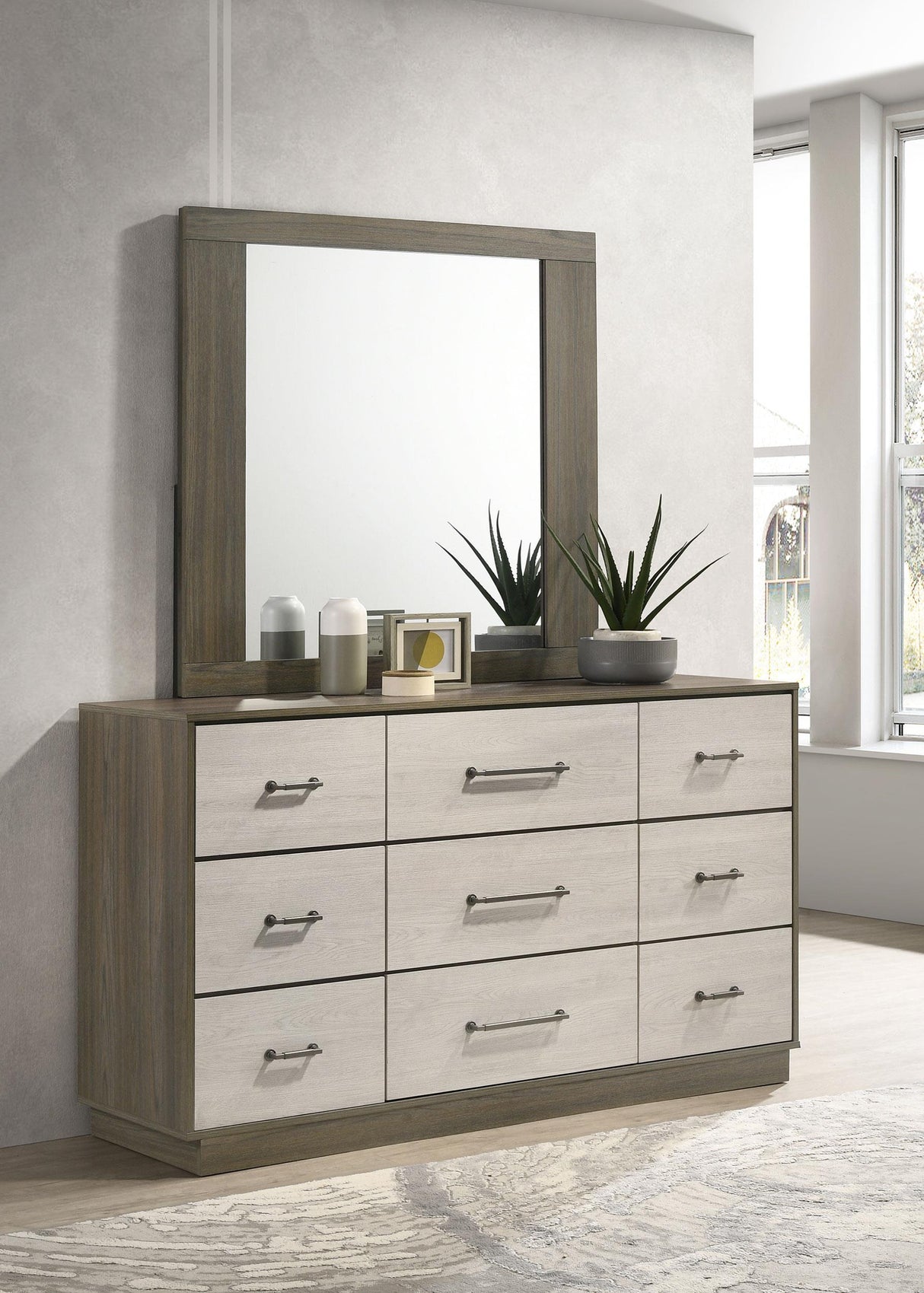 Fenwick Gray Oak 9-Drawer Dresser with Mirror from Coaster - Luna Furniture