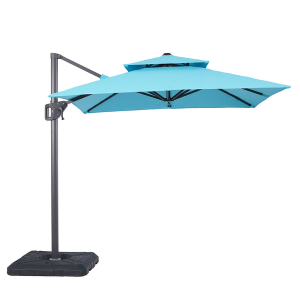 Fida Teal 8 Ft Square Umbrella w/ Double Top + 37" Large Base