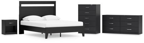 Finch Queen Panel Platform Bed with Dresser, Chest and Nightstand in Black/Brown from Ashley - Luna Furniture