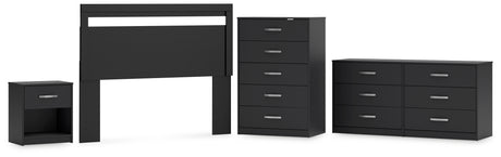 Finch Queen Panel Headboard with Dresser, Chest and Nightstand in Black from Ashley - Luna Furniture