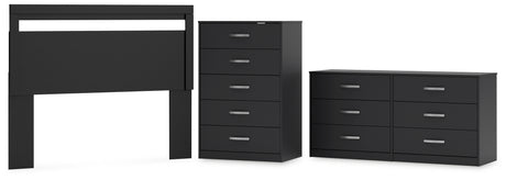 Finch Queen Panel Headboard with Dresser and Chest in Black from Ashley - Luna Furniture