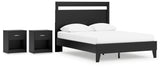 Finch Queen Panel Platform Bed with 2 Nightstands in Black/Brown from Ashley - Luna Furniture