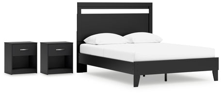 Finch Queen Panel Platform Bed with 2 Nightstands in Black/Brown from Ashley - Luna Furniture