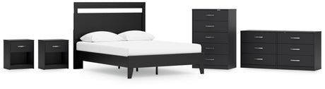 Finch Queen Panel Platform Bed with Dresser, Chest and 2 Nightstands in Black/Brown from Ashley - Luna Furniture
