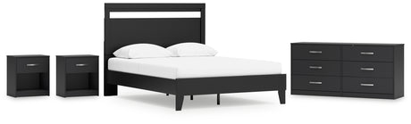 Finch Queen Panel Platform Bed with Dresser and 2 Nightstands in Black/Brown from Ashley - Luna Furniture