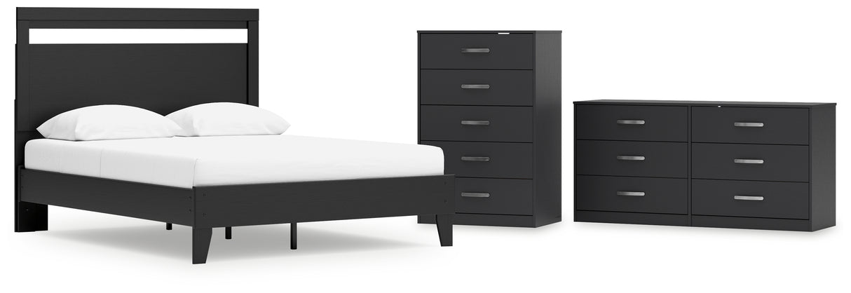Finch Queen Panel Platform Bed with Dresser and Chest in Black/Brown from Ashley - Luna Furniture