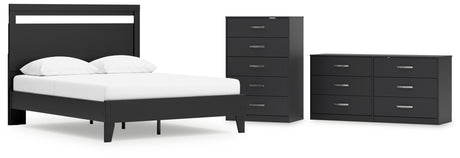 Finch Queen Panel Platform Bed with Dresser and Chest in Black/Brown from Ashley - Luna Furniture