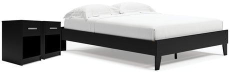 Finch Queen Platform Bed with 2 Nightstands in Black from Ashley - Luna Furniture