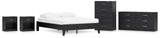 Finch Queen Platform Bed with Dresser, Chest and 2 Nightstands in Black from Ashley - Luna Furniture