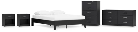 Finch Queen Platform Bed with Dresser, Chest and 2 Nightstands in Black from Ashley - Luna Furniture