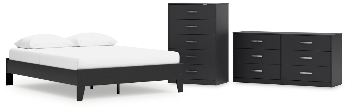 Finch Queen Platform Bed with Dresser and Chest in Black from Ashley - Luna Furniture