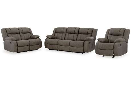 First Base Gunmetal Reclining Sofa, Loveseat and Recliner from Ashley - Luna Furniture