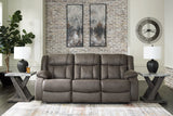 First Base Gunmetal Reclining Sofa, Loveseat and Recliner from Ashley - Luna Furniture