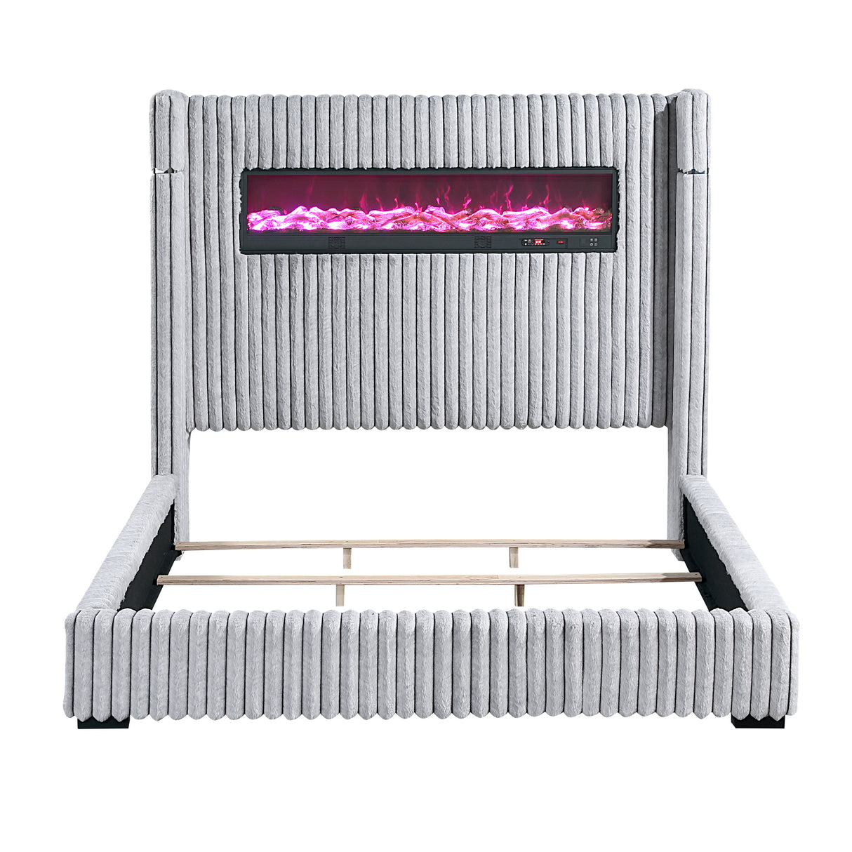 Fitzroy Gray Upholstered King Bed with Fireplace from Homelegance - Luna Furniture