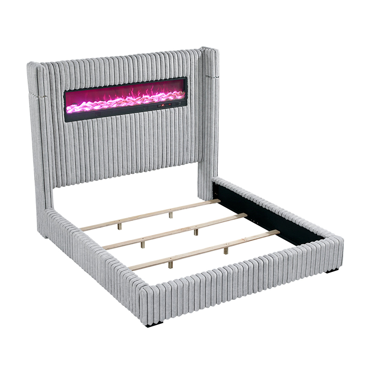 Fitzroy Gray Upholstered King Bed with Fireplace from Homelegance - Luna Furniture