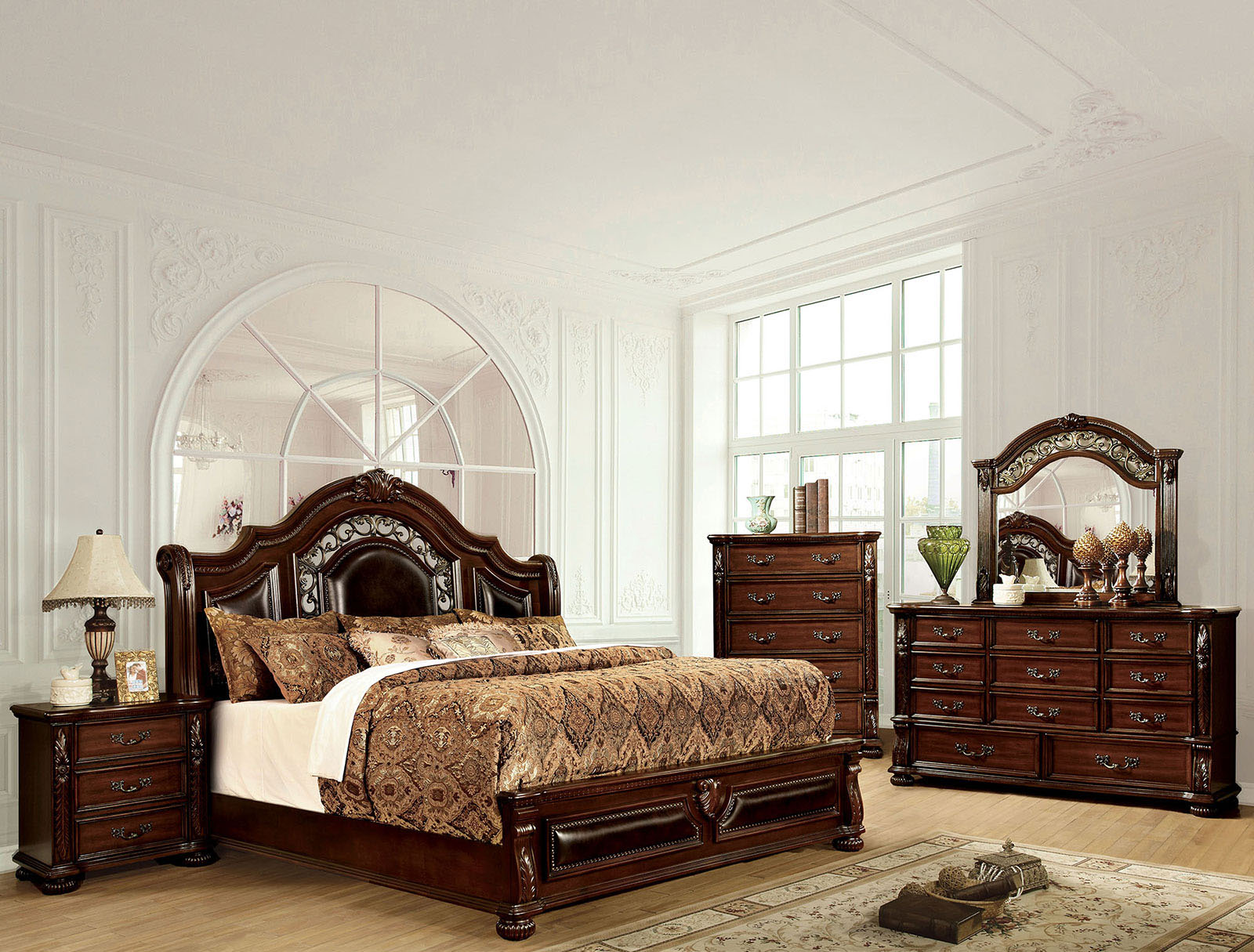 Furniture of America Flandreau Brown Cherry/Espresso Queen Bed