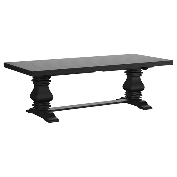 Florence Antique Black Rectangular Planked Wood Top Pedestal Dining Table