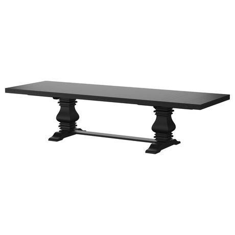 Florence Antique Black Rectangular Planked Wood Top Pedestal Dining Table from Coaster - Luna Furniture