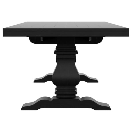 Florence Antique Black Rectangular Planked Wood Top Pedestal Dining Table from Coaster - Luna Furniture