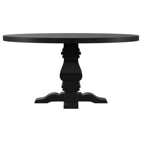 Florence Antique Black Round Pedestal Dining Table with Planked Wood Top from Coaster - Luna Furniture