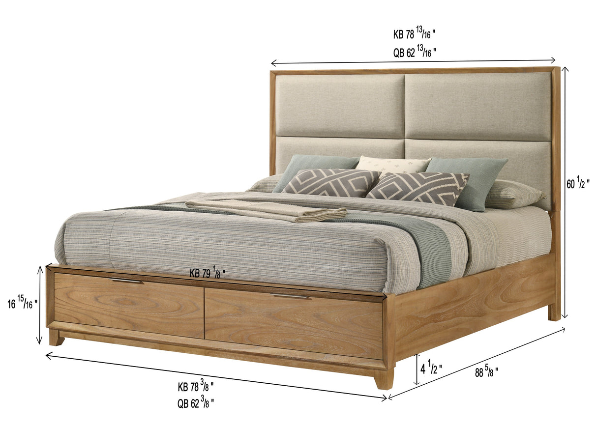 Florian Natural Wood Upholstered King Storage Platform Bed from Crown Mark - Luna Furniture