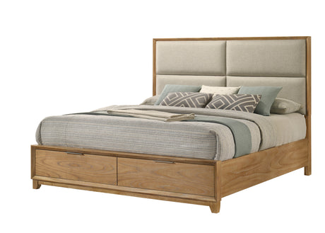 Florian Natural Wood Upholstered King Storage Platform Bed from Crown Mark - Luna Furniture