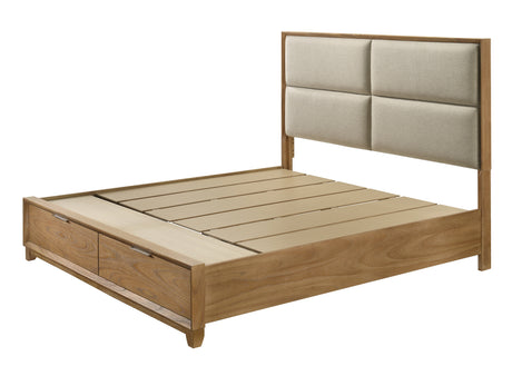 Florian Natural Wood Upholstered King Storage Platform Bed from Crown Mark - Luna Furniture