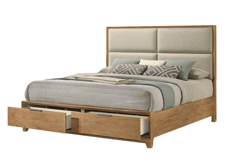 Florian Natural Wood Upholstered King Storage Platform Bed from Crown Mark - Luna Furniture