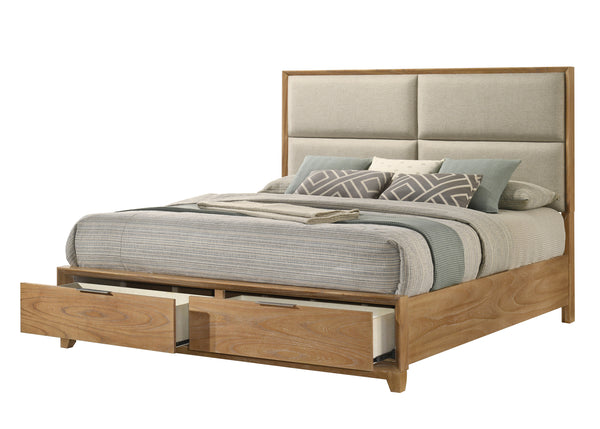 Florian Natural Wood Upholstered Queen Storage Platform Bed